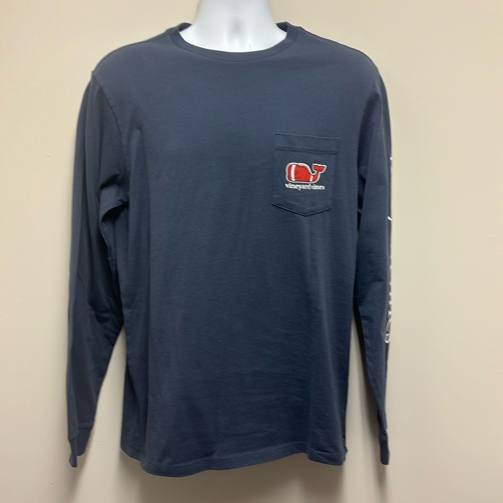 Vineyard Vines Long Sleeve Pocket T Football Whale Textured Men SZ S Navy